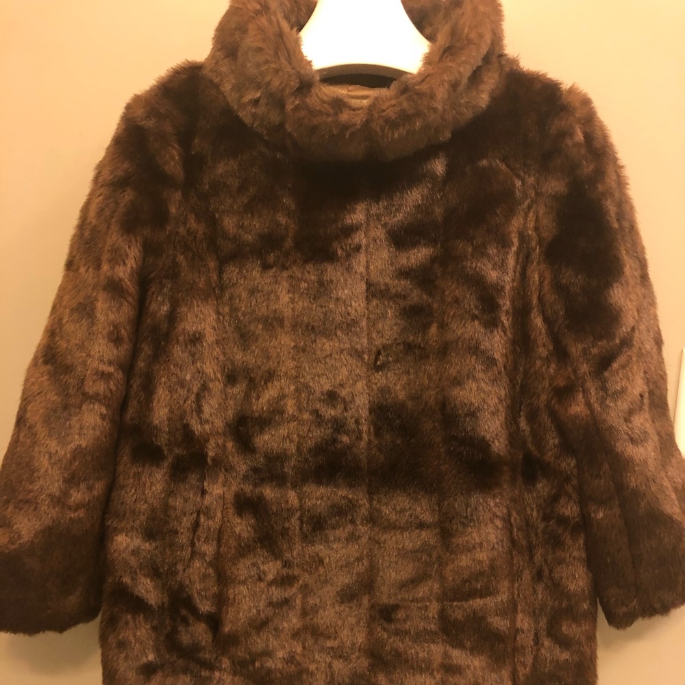 Cowl neck faux fur pull over coat
